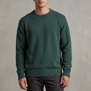 Eddie Bauer Mens XL Forest Green Cotton Crew Neck Knit Sweater Solid Classic
